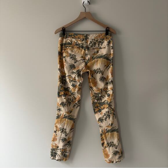 Anthropologie Chino Relaxed Pants Floral bird pattern cotton stretch zip button - Picture 3 of 11